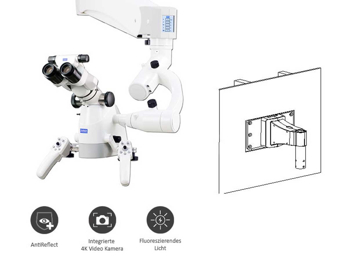 Mikroskop ElektroMag (OMS3200 R2) inkl. 4K Video Kamera, Anti Reflect Modul, Fluoreszenz Modul - Wandhalterung