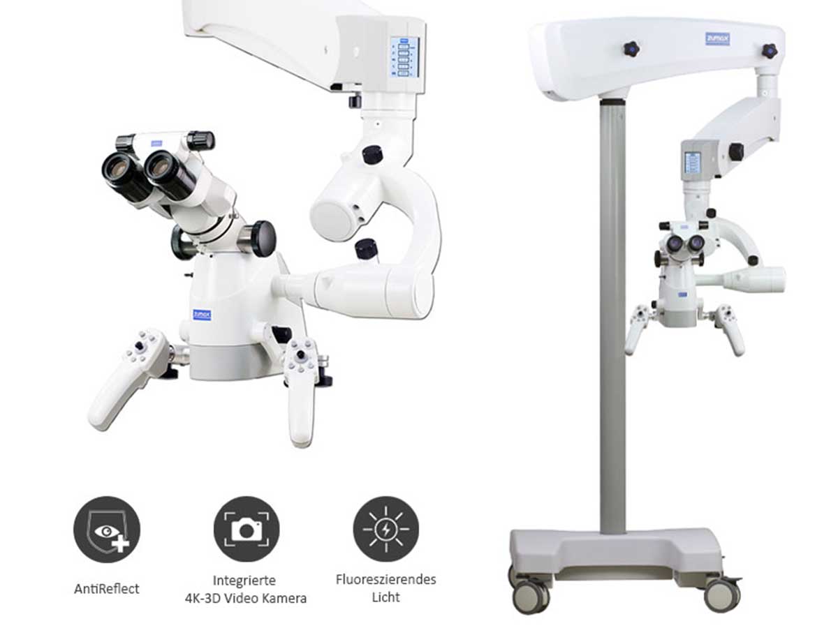 Mikroskop ElektroMag (OMS3200 R2) inkl. 4K 3D Video Kamera, Anti Reflect Modul, Fluoreszenz Module - Rollenstativ 