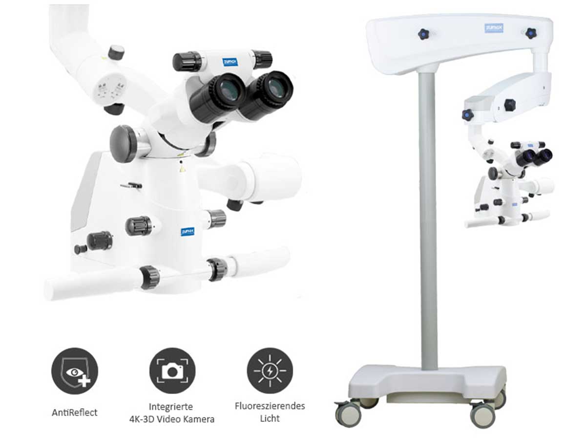 Mikroskop Komfort-Zoom (OMS2380 R2) inkl. 4K 3D Video Kamera, Flurescent Modul - Rollenstativ