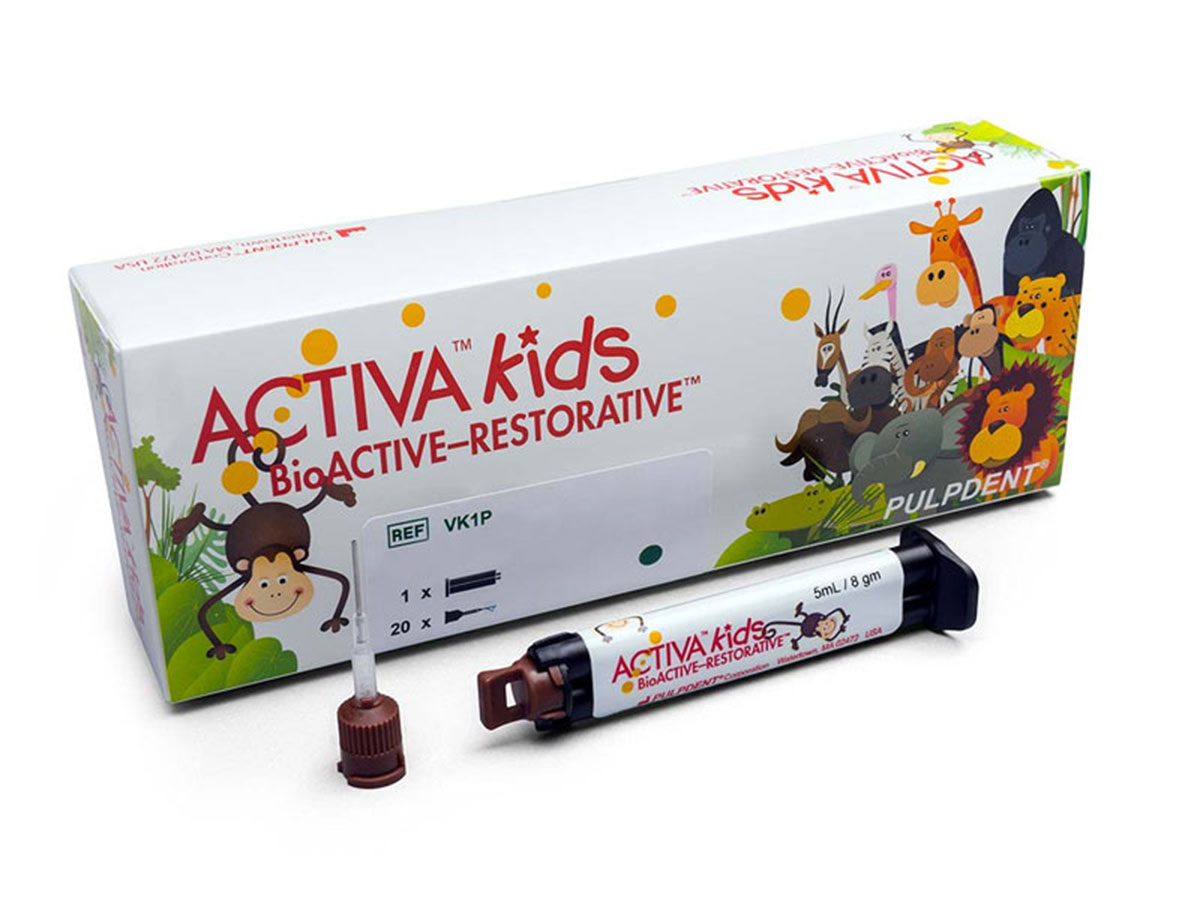 Pulpdent ACTIVA™ BioACTIVE Kids Single Refill (5 ml), Opaque Weiß + 20 Automix Tips mit 20 ga Metallkanüle